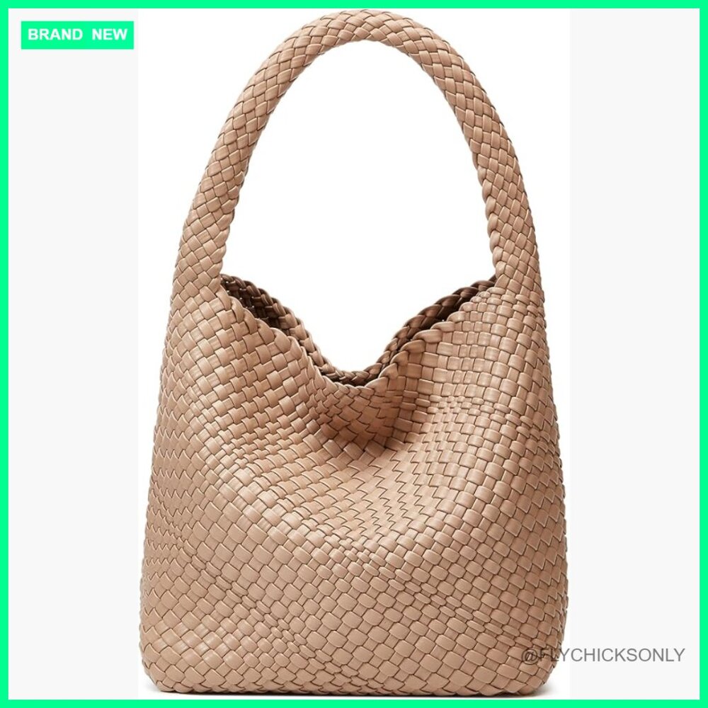 Handwoven Vegan Leather Tote Bag With Magnetic Closure & Clutch